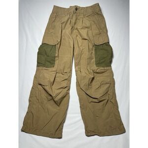 Anthropologie Cargo Pants Womens 26P‎ Green Genie Leg Pockets Banded Zip Cotton